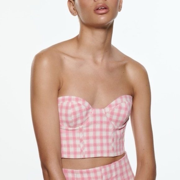 Zara Pink Gingham Bustier Crop Top | Coquette Cottagecore Festival Style (NWT) - Picture 12 of 13